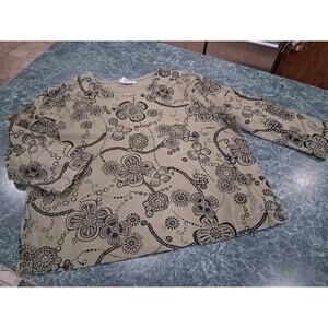 VTG Hot Cotton Top Shirt Womens L Round Neck 3/4 Sleeve Olive Green 100% Cotton